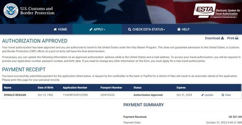 ESTA applications for entry into the USA .